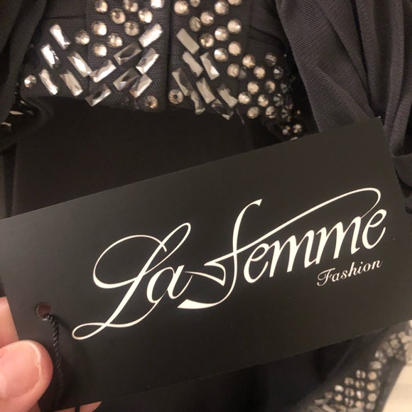 Grey Beaded Layer Cutout Gown (Rhinestones) - Picture 12 of 14